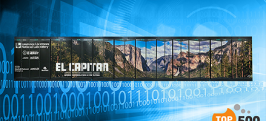 El Capitan supercomputer on a textured blue background