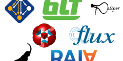 logos for seven open-source projects: Spack, BLT, Caliper, MFEM, Flux, Ascent, and RAJA