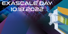 exascale day logo with the date 10/18/22 and a colorful simulation