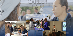 collage of people attending the outdoor career fair