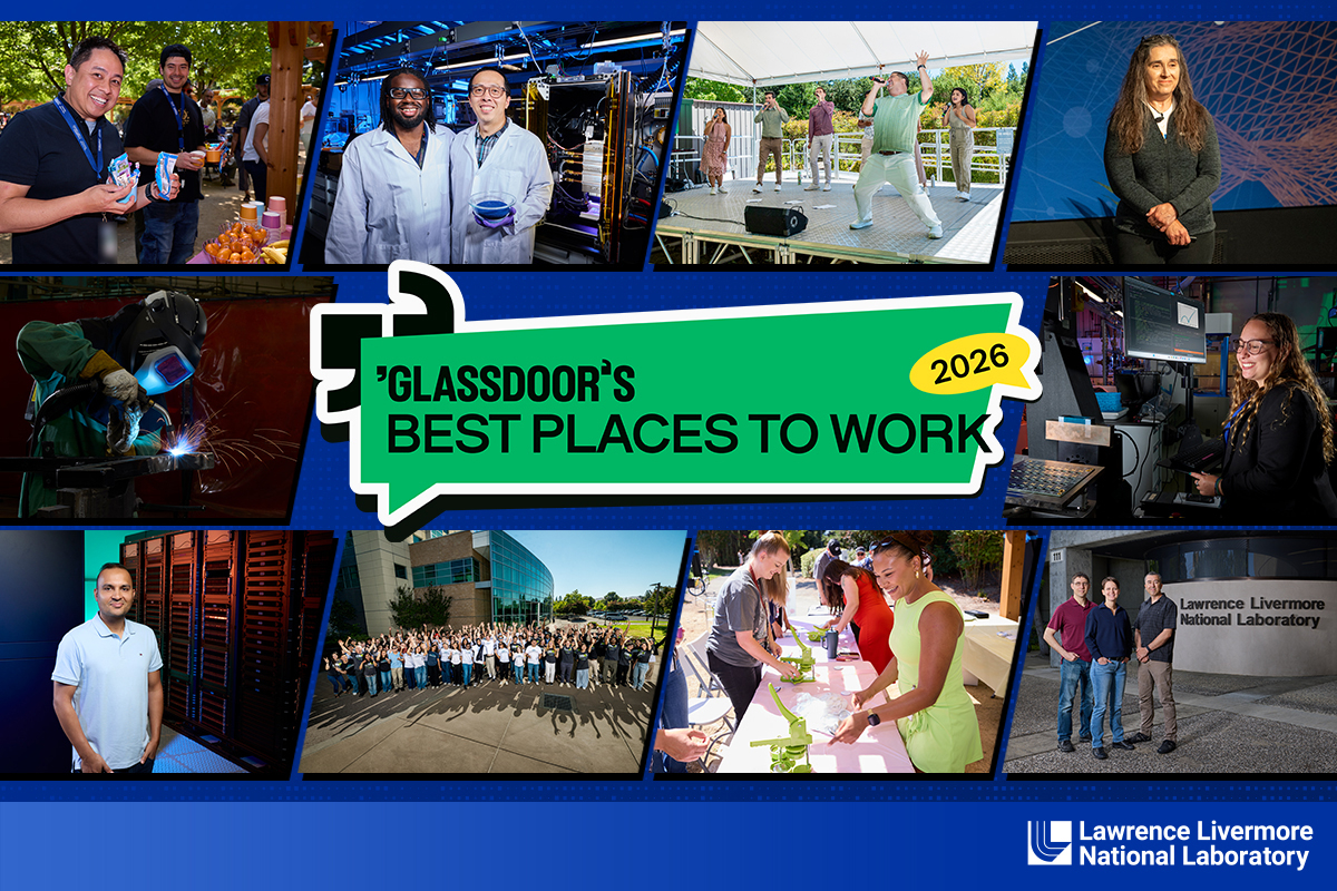 collage of scenes from around LLNL with text overlay "Glassdoor's best-led companies 2026"