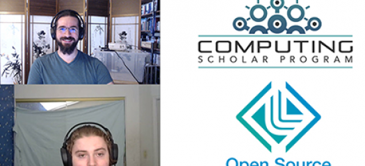 two people on video chat alongside Comp Scholars and OSS logos
