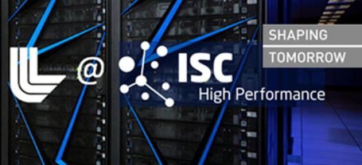 Sierra supercomputer with text overlay of ISC logo