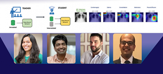 collage of four researchers and examples of chest x-rays