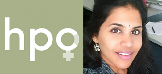 Photo of Hiranmayi next to the word HPC where the C resembles the symbol for female