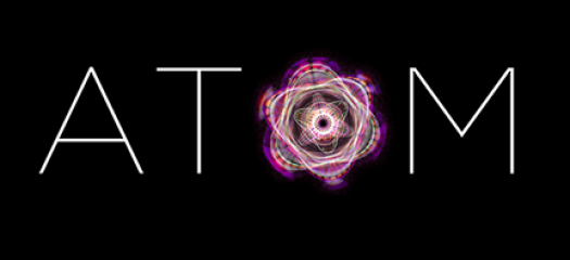 ATOM logo on a black background