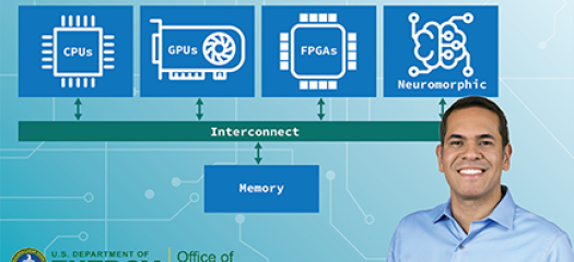 diagram of heterogeneous computing with Ignacio's portrait and DOE logo