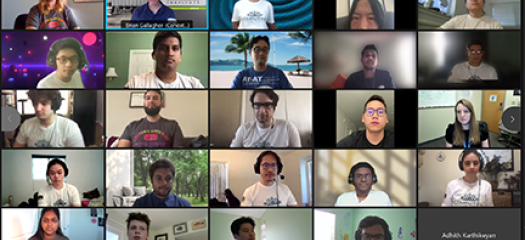 5x5 grid of students and mentors in video chat