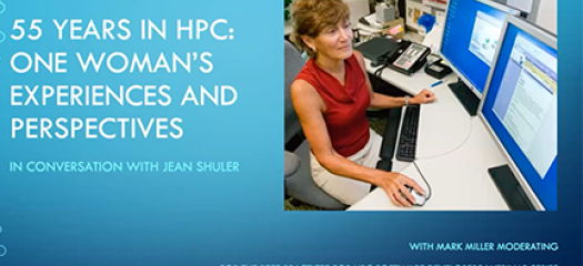 screen shot of Jean in video chat with the intro slide to the presentation