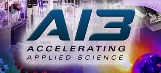 AI3 logo overlaid on a collage of science images
