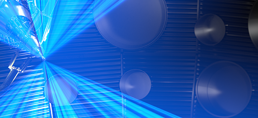 blue laser beams converging on a target