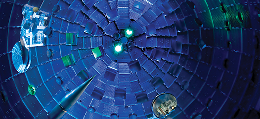 interior of the NIF target chamber under blue light
