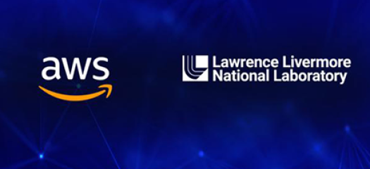 AWS and LLNL logos on a blue background