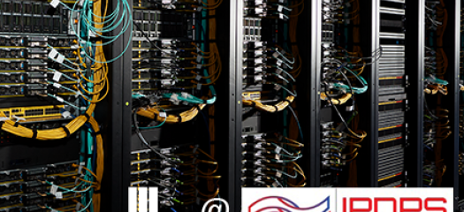 Corona supercomputer overlaid with LLNL logo and IPDPS "2022 virtual" logo