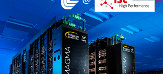 Magma supercomputer in dramatic blue lighting, overlaid with LLNL logo and ISC22 logo