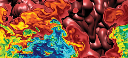 rainbow-colored simulation of turbulent thermonuclear burning