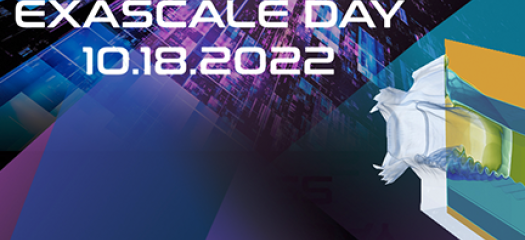 exascale day logo with the date 10/18/22 and a colorful simulation
