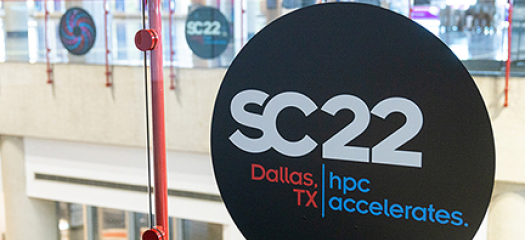 SC22 logo sticker on a glass wall at the conference center