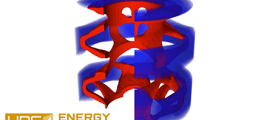 intertwined red and blue cylindrical shapes with HPC4EI logo