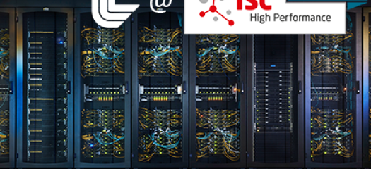 Jade supercomputer overlaid with LLNL logo and ISC23 logo