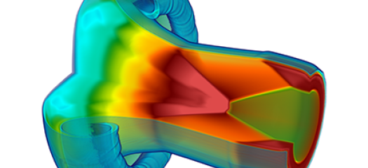 3D simulation of a shock interaction that looks like a colorful cylinder peeling back at one end