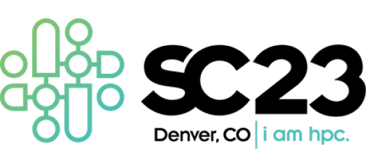 SC23 logo with teal shapes and the text "Denver CO, I am HPC"