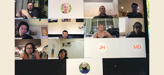grid of students and mentors in video chat