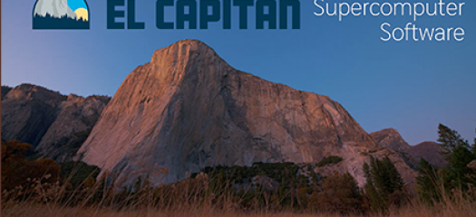 mountain with a blue sky and El Capitan logo text