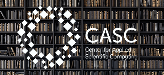 photo of full bookshelves overlaid with the CASC logo