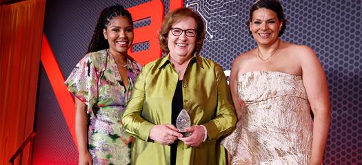 Olivia Igbokwe-Curry, Patricia Falcone and Sara Sidner pose for a photo following Falcone’s receipt of the inaugural AI Honors in Public Science Award