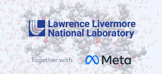 LLNL and Meta logos on a washed-out background of molecules
