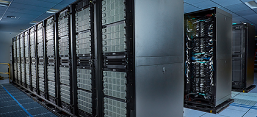 Bengal supercomputer lit with blue light