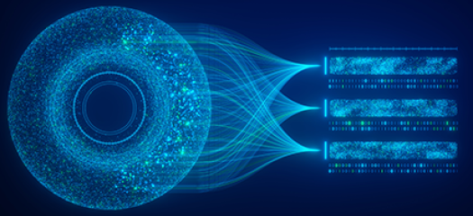 blue lines connecting in a circle and leading into graphic representations of neural networks