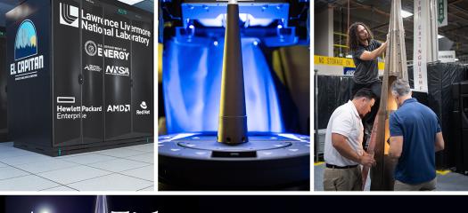 collage of El Capitan, manufacturing tech, and a weapon in development