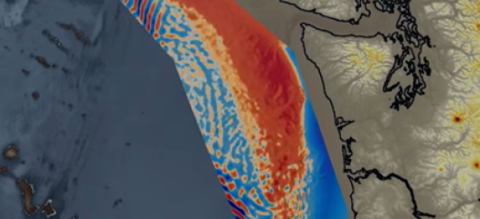 simulation of a tsunami wave off the PNW coast