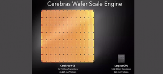 side-by-side comparison of Cerebras wafer next to a GPU
