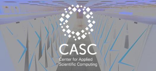 Sierra supercomputer overlaid with CASC logo