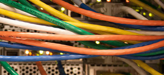 exposed wires in a computer rack