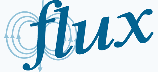 flux logo on a blue background