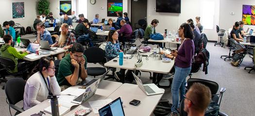 wide-angle view of the hackathon room