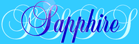 The word "sapphire" in navy blue script over a bright blue background