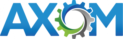 Axom logo where the O is shaped as a gear