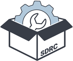 SDRC logo of a wrench and gear inside a box