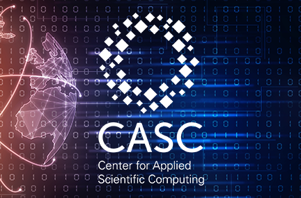 CASC logo overlaid on abstract graphic of ones and zeros with the earth superimposed over it