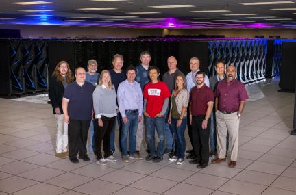 Development Environment Group in front of the Sierra supercomputer
