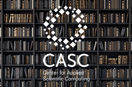 photo of full bookshelves overlaid with the CASC logo
