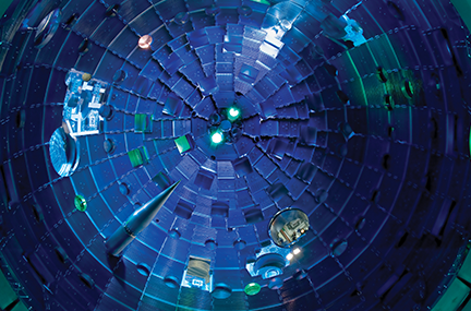 interior of the NIF target chamber under blue light