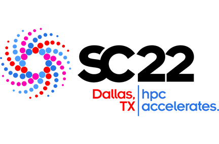 SC22 logo with pink and blue dots in a pinwheel and the text "Dallas TX | HPC accelerates"