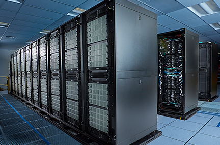 Bengal supercomputer lit with blue light
