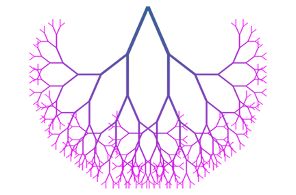 upside-down fractal branching tree in blues, purples, and pinks